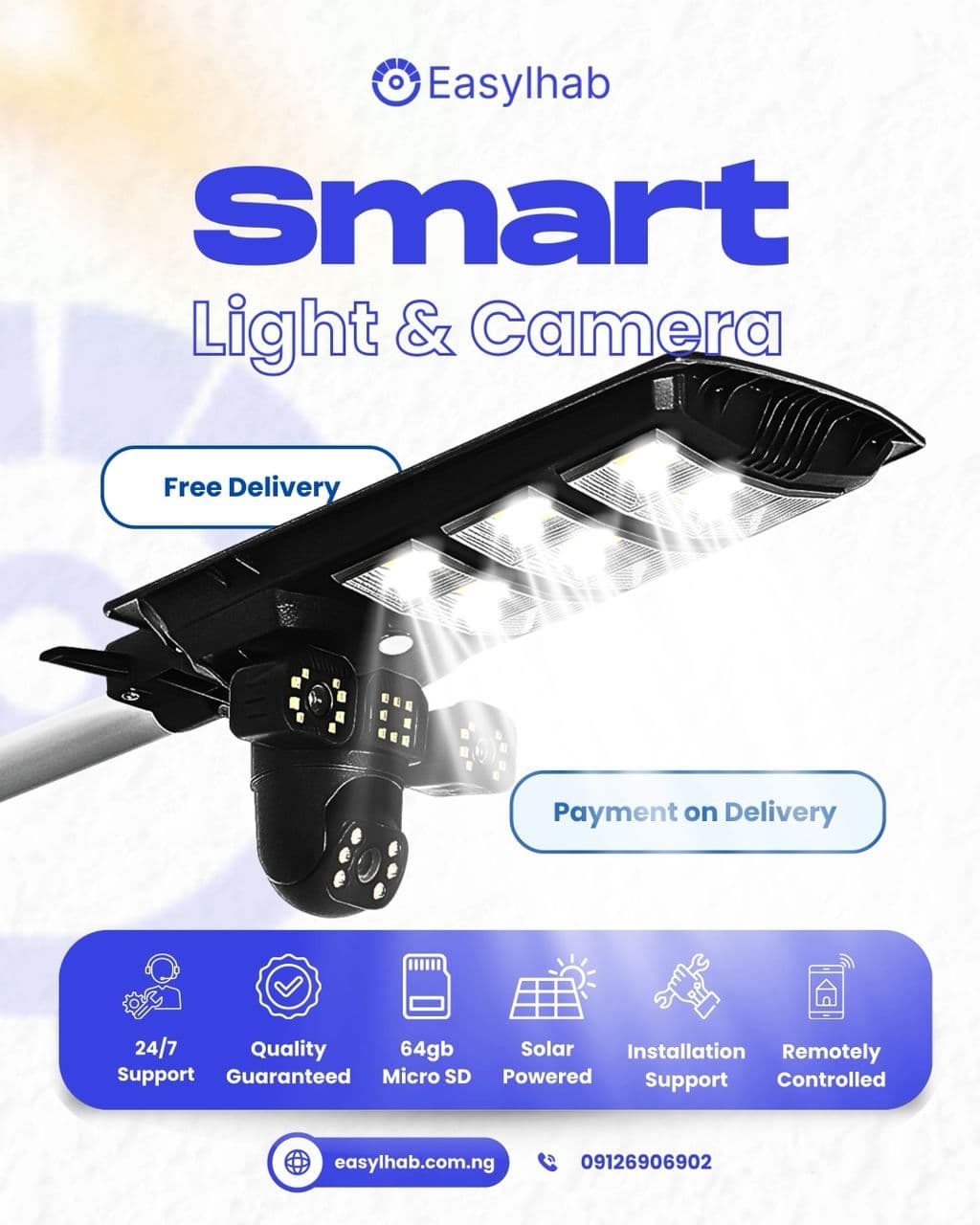 easylhab Advanced Triple-Lens smart light and security camera with 360° full coverage combining bright lighting and real-time Surveillance for complete home and business protection . image